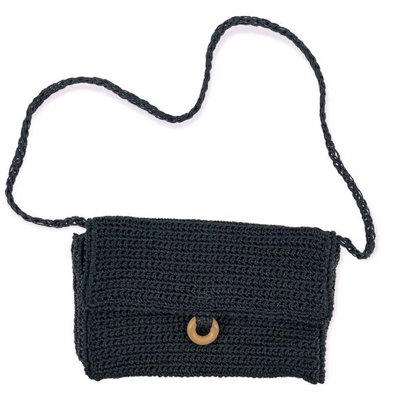 Handbags - Women’s Black Crochet Raffia Handmade In Korea Envelope Clutch Crossbody Bag